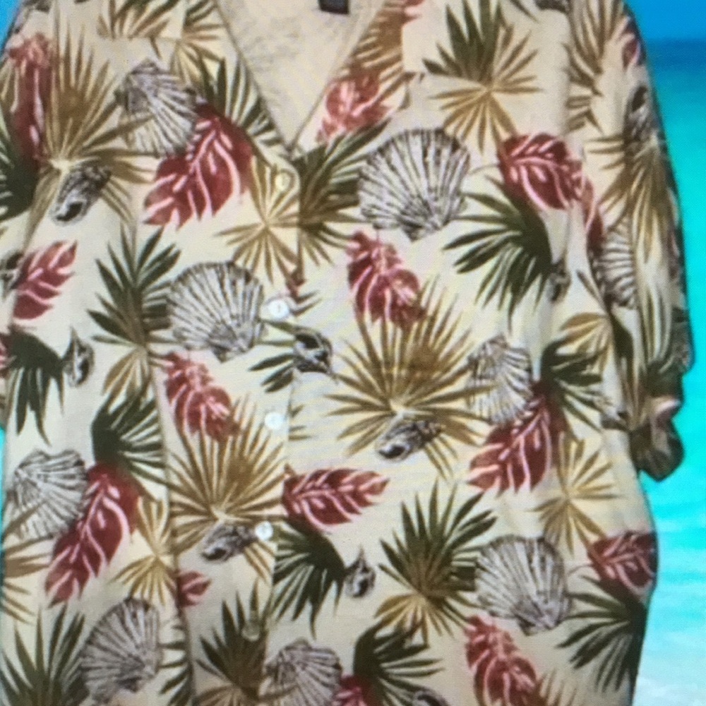 Tropical Leaf Print Button-Up Shirt